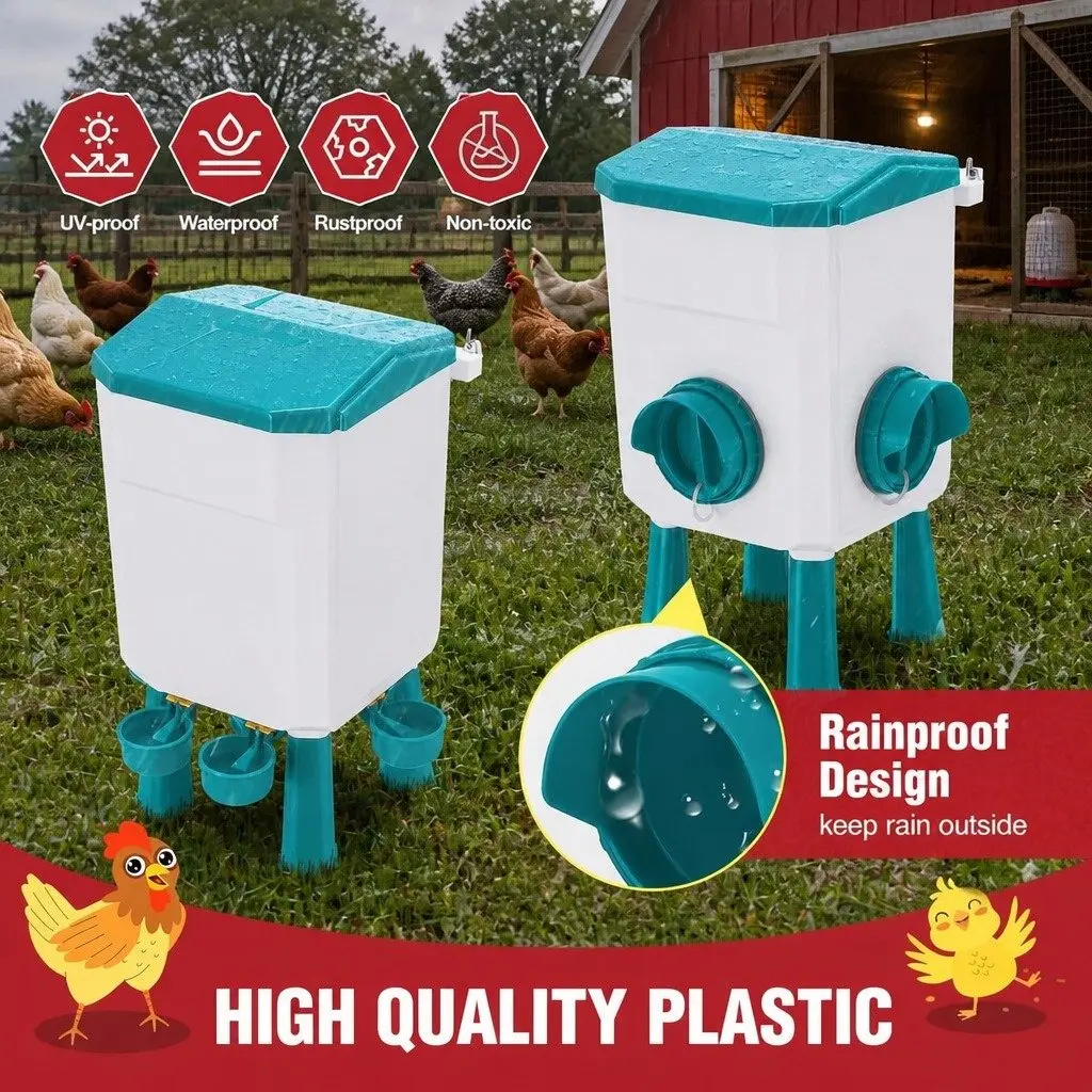 Automatic Chicken Feeder Waterer Set Blue 8KG Food 7L Water Capacity Gravity Fed System