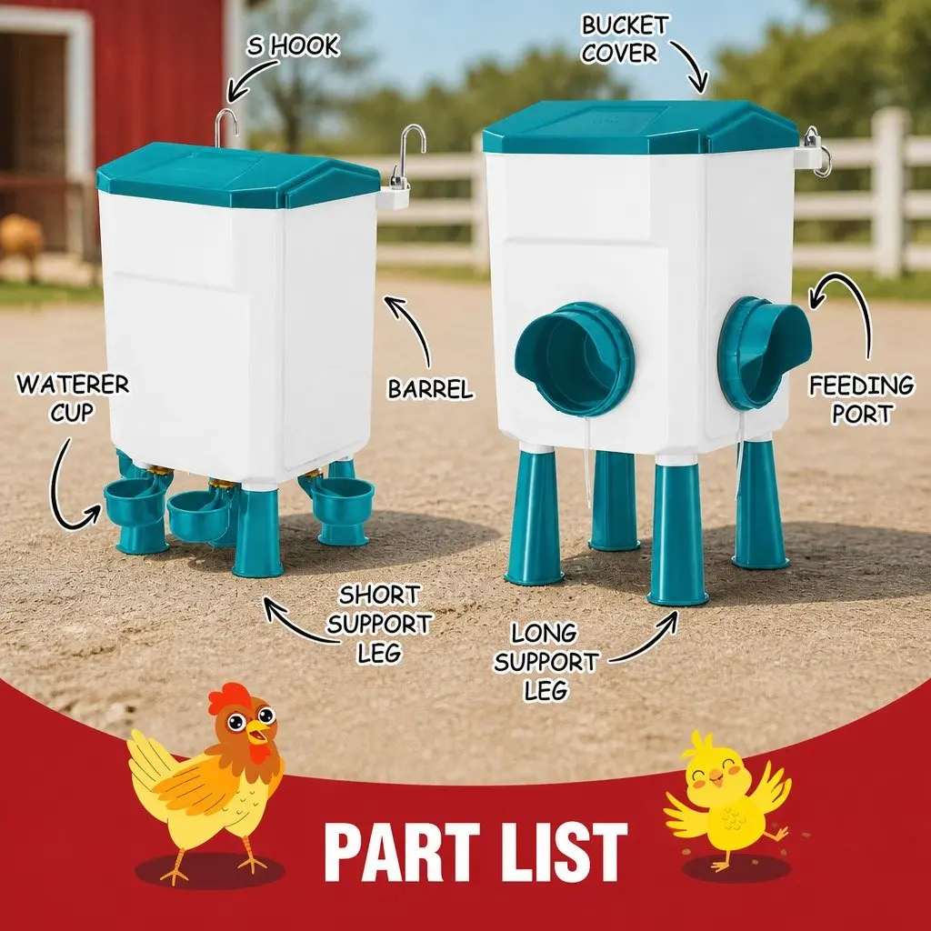Automatic Chicken Feeder Waterer Set Blue 8KG Food 7L Water Capacity Gravity Fed System