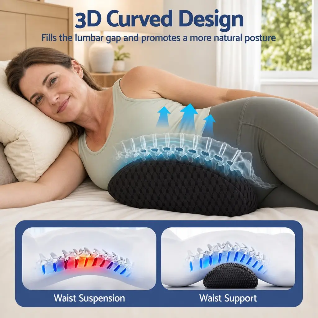 Lumbar Support Pillow Ergonomic Memory Foam Office Chair Car Seat Back Cushion