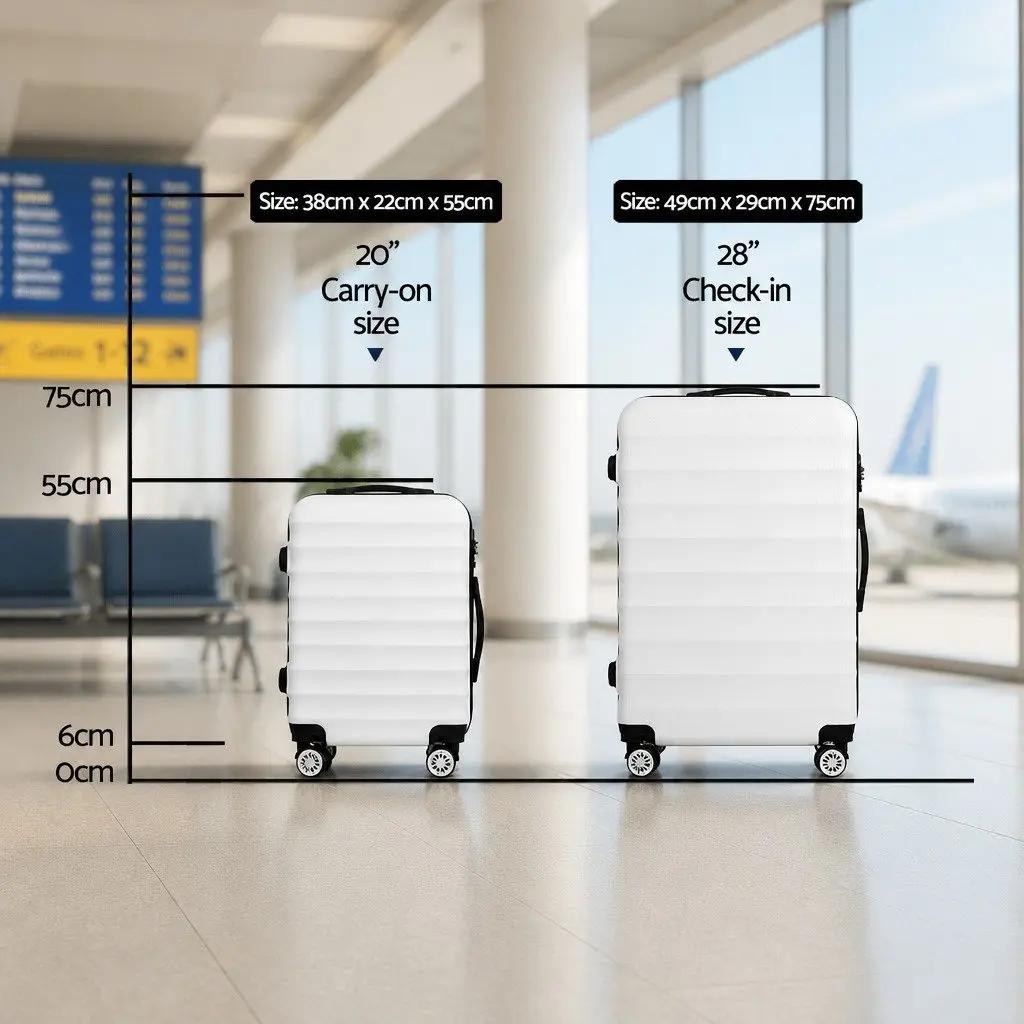 Hard Shell Luggage Set White 20" 28" Durable Spinner Suitcase with TSA Lock