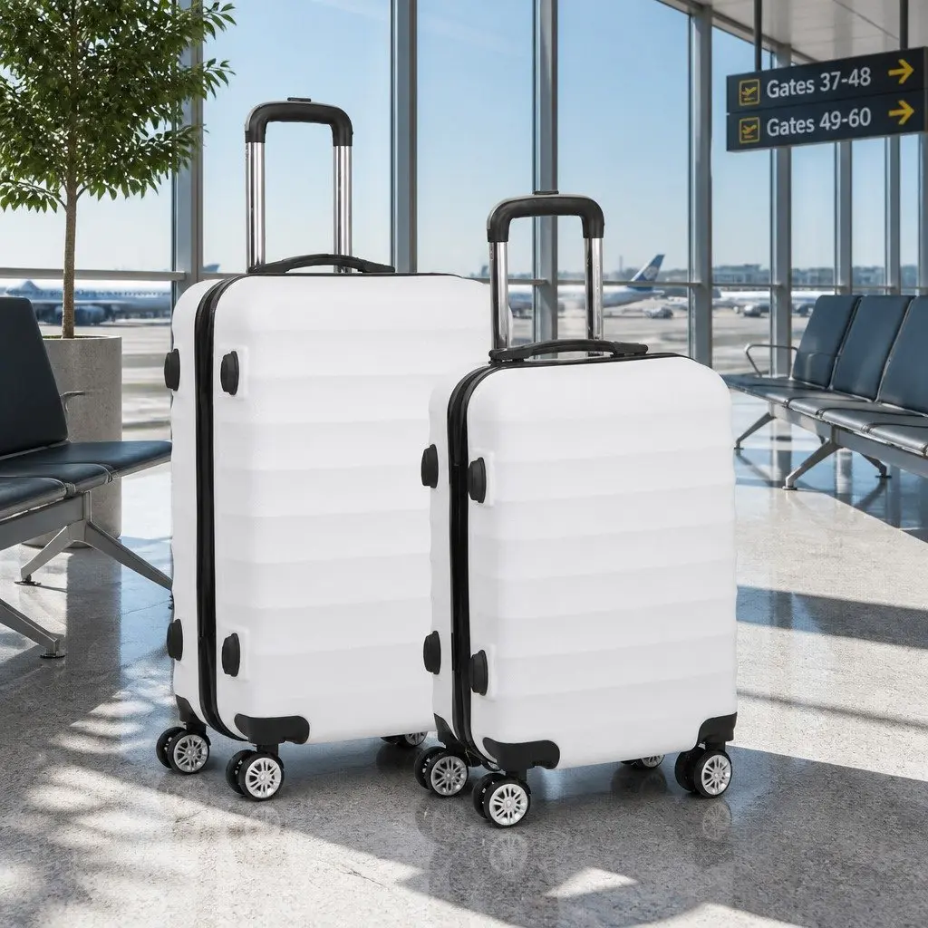 Hard Shell Luggage Set White 20" 28" Durable Spinner Suitcase with TSA Lock