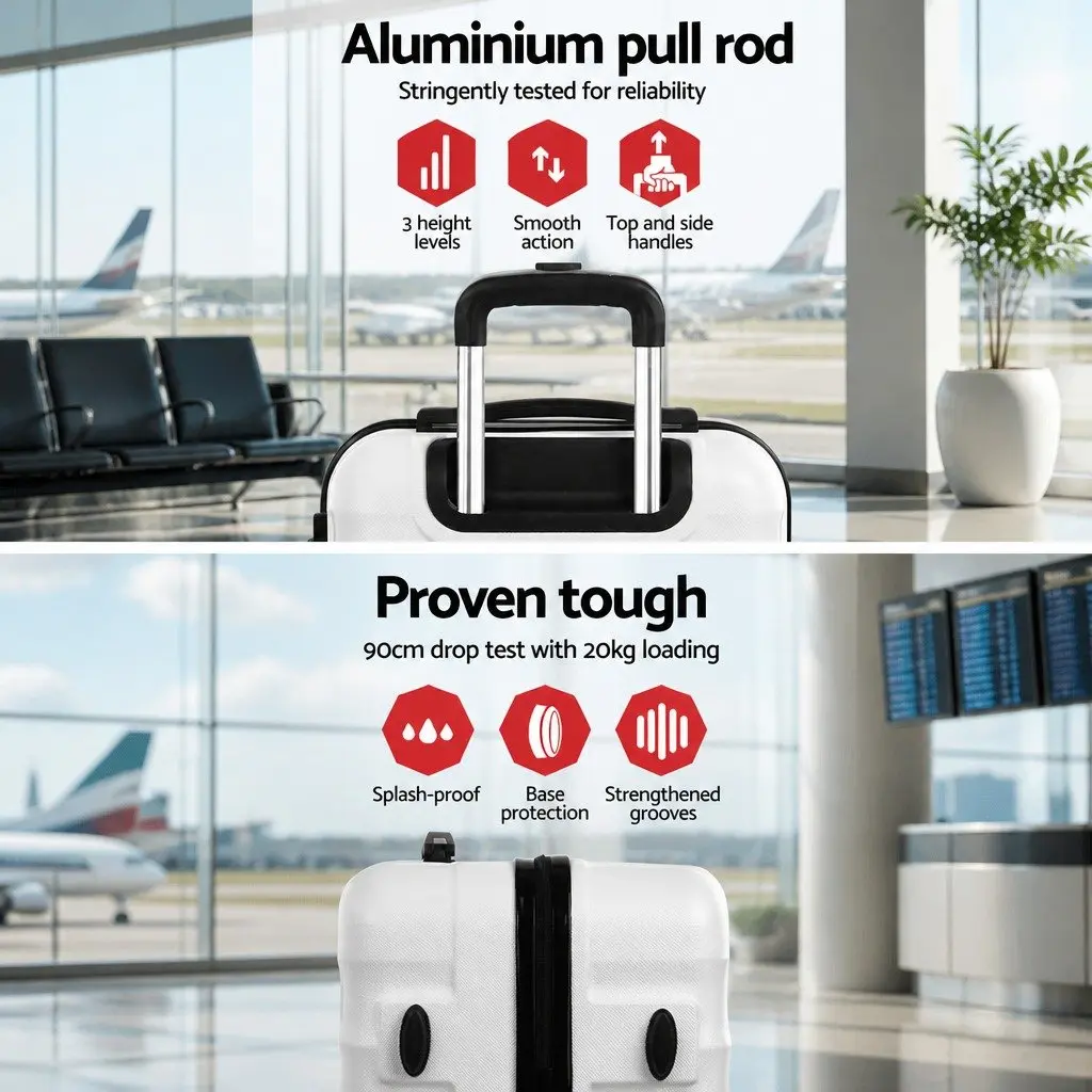 Hard Shell Luggage Set White 20" 28" Durable Spinner Suitcase with TSA Lock