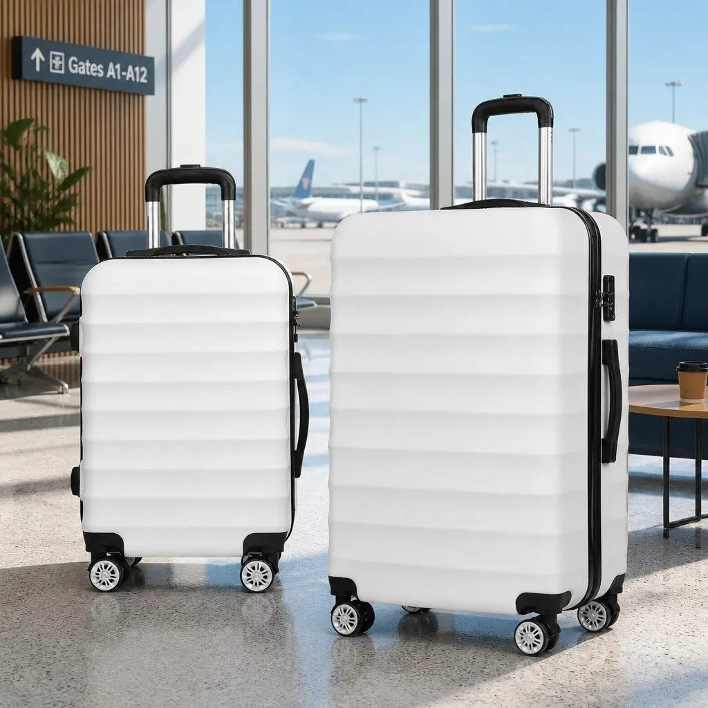 Hard Shell Luggage Set White 20" 28" Durable Spinner Suitcase with TSA Lock