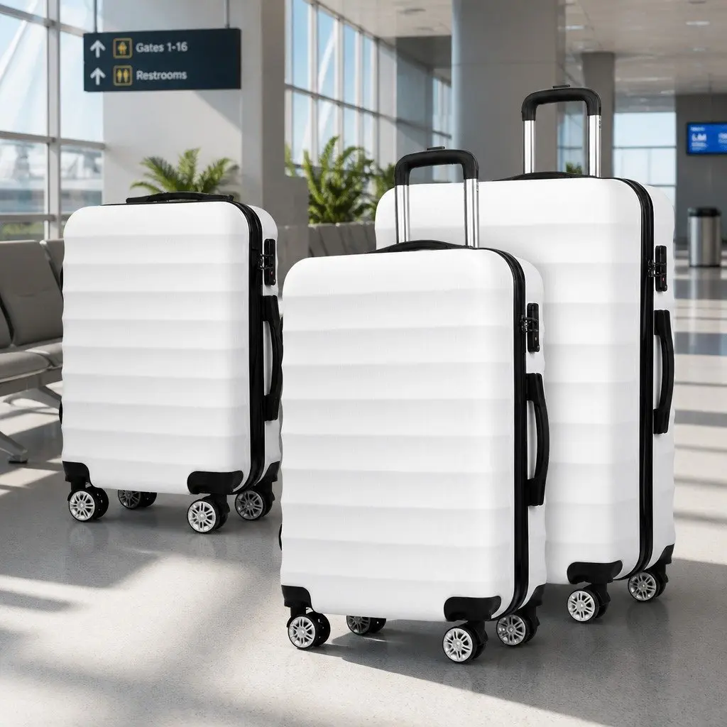 Hard Shell Luggage Set White 3 Piece 20 24 28 Inch Spinner Suitcase with TSA Lock