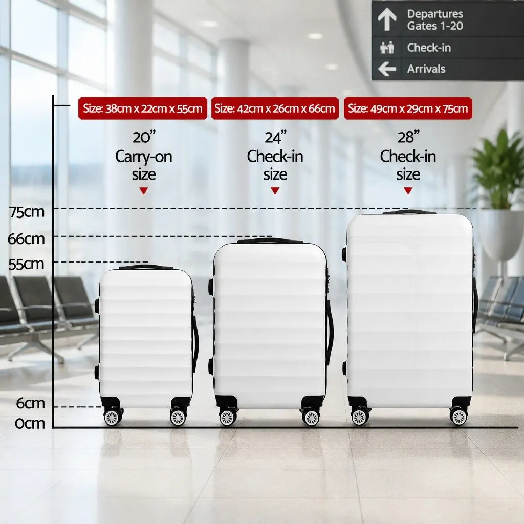 Hard Shell Luggage Set White 3 Piece 20 24 28 Inch Spinner Suitcase with TSA Lock
