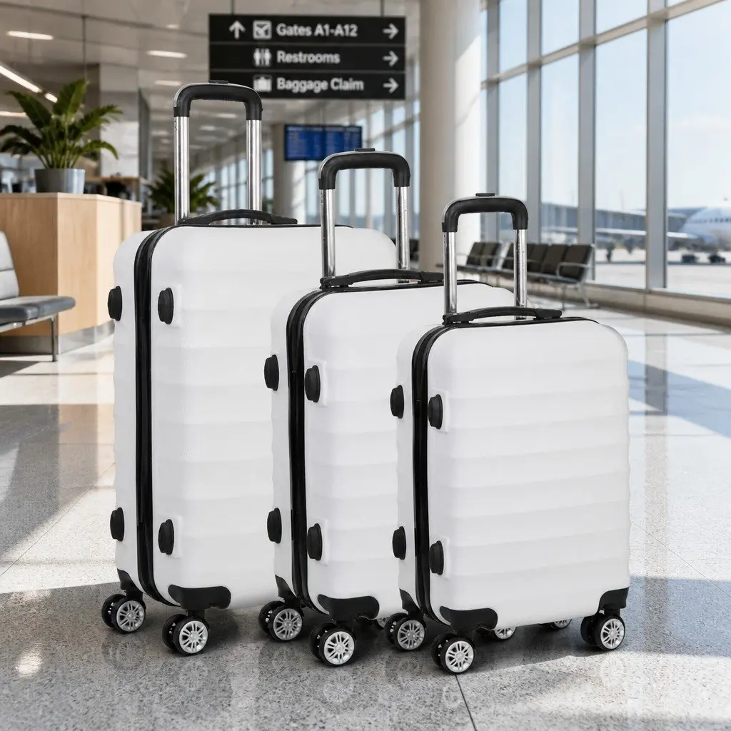 Hard Shell Luggage Set White 3 Piece 20 24 28 Inch Spinner Suitcase with TSA Lock