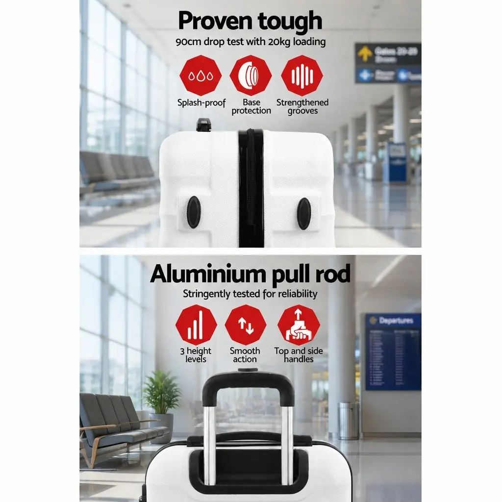 Hard Shell Luggage Set White 3 Piece 20 24 28 Inch Spinner Suitcase with TSA Lock