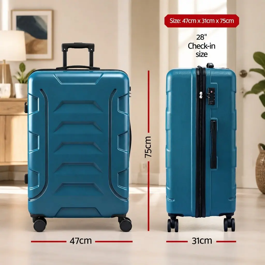 28 Inch Luggage Suitcase Teal Hard Case Lightweight Trolley with TSA Lock