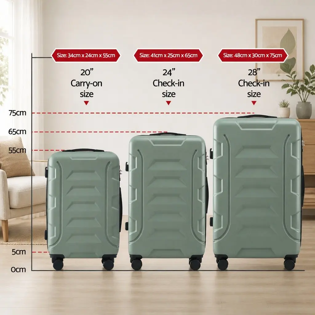 Luggage Suitcase Set Grey Green 3 Piece Hard Shell Trolley Case with TSA Lock