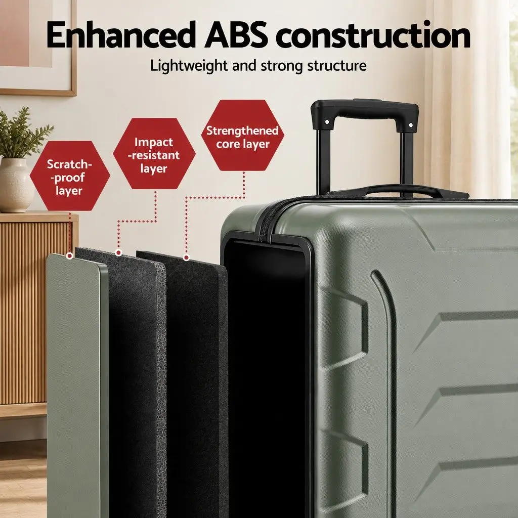 Luggage Suitcase Set Grey Green 3 Piece Hard Shell Trolley Case with TSA Lock