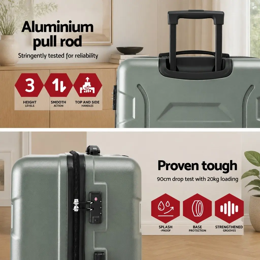 Luggage Suitcase Set Grey Green 3 Piece Hard Shell Trolley Case with TSA Lock