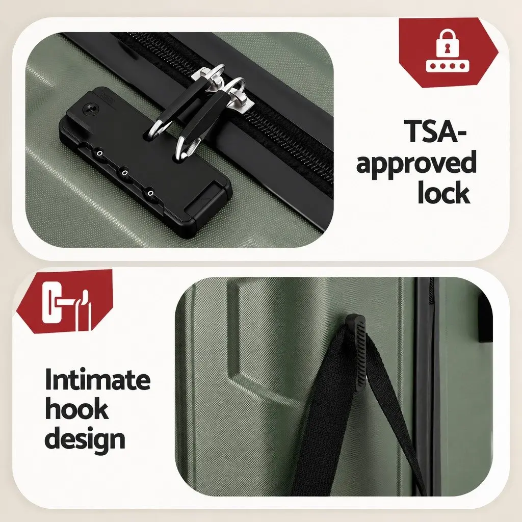 Luggage Suitcase Set Grey Green 3 Piece Hard Shell Trolley Case with TSA Lock