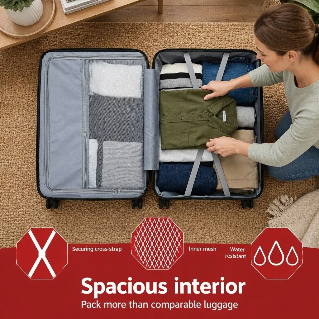 Luggage Suitcase Set Grey Green 3 Piece Hard Shell Trolley Case with TSA Lock