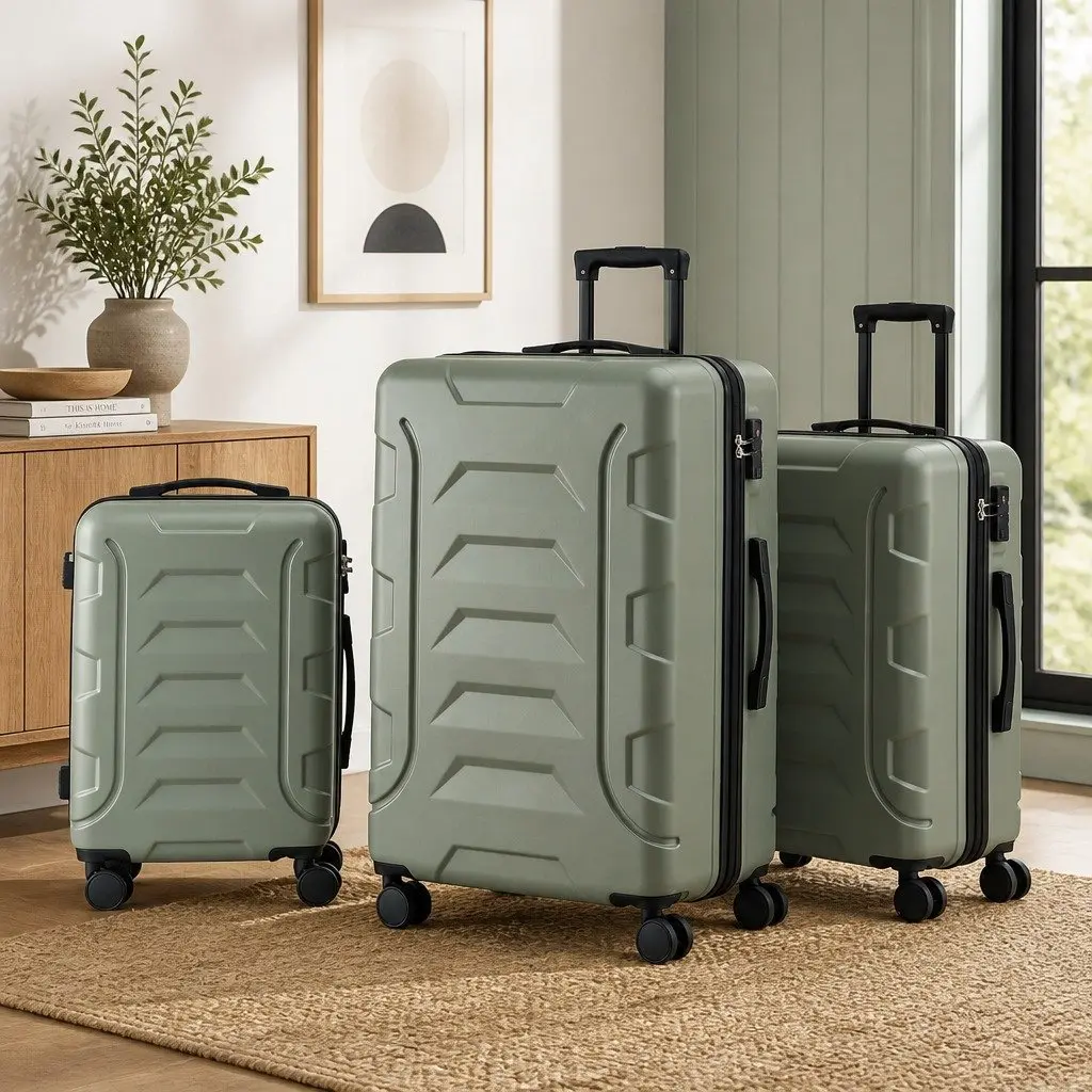 Luggage Suitcase Set Grey Green 3 Piece Hard Shell Trolley Case with TSA Lock