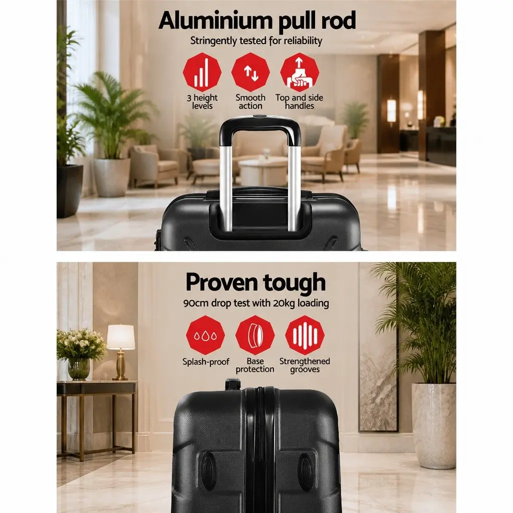 3 Piece Luggage Set Black 20-24-28 Inch Hard Shell Suitcase Spinner Wheels