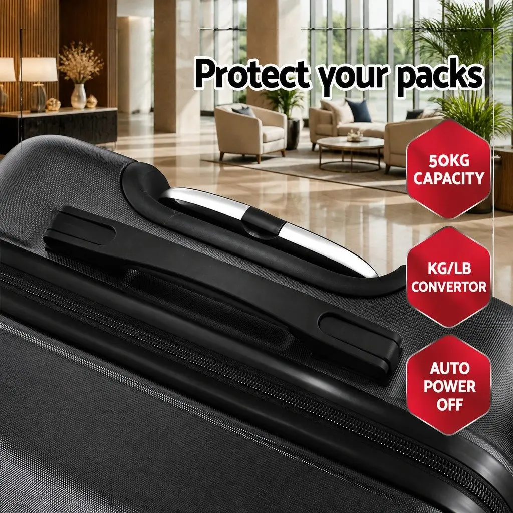3 Piece Luggage Set Black 20-24-28 Inch Hard Shell Suitcase Spinner Wheels