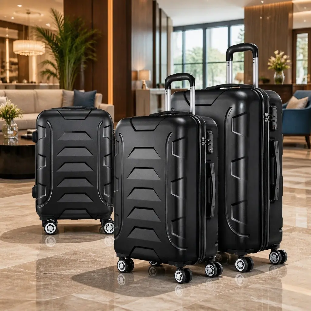 3 Piece Luggage Set Black 20-24-28 Inch Hard Shell Suitcase Spinner Wheels