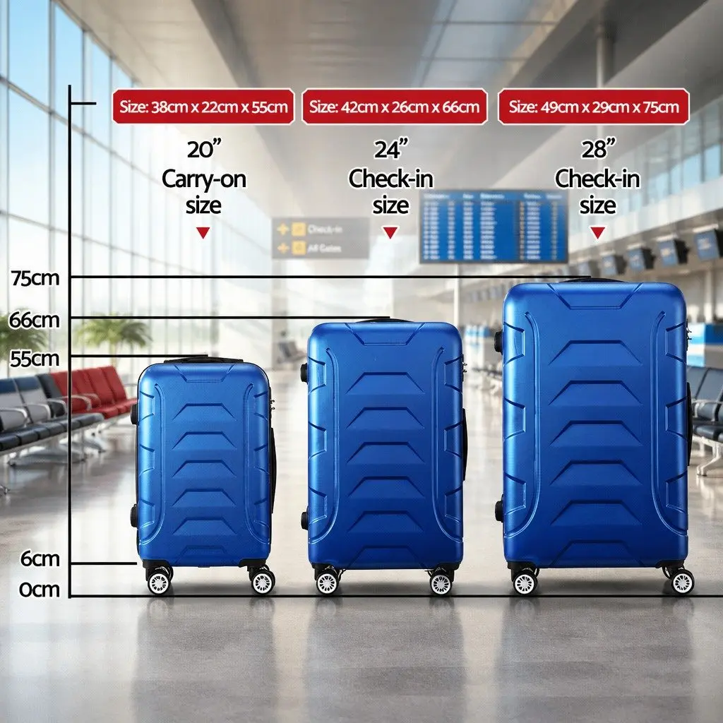 Luggage Set Blue 3 Piece 20 24 28 Inch Hard Shell Suitcase TSA Lock Spinner Wheels
