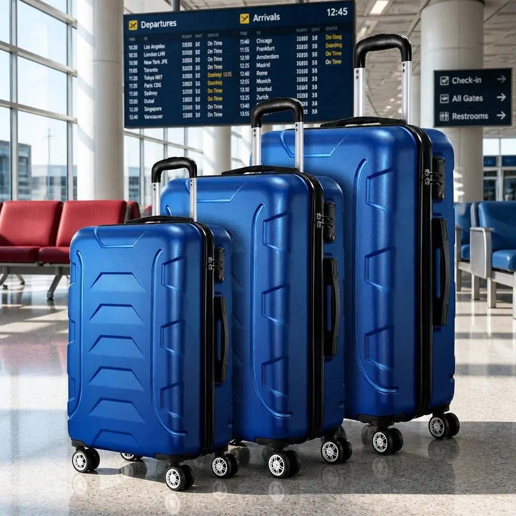 Luggage Set Blue 3 Piece 20 24 28 Inch Hard Shell Suitcase TSA Lock Spinner Wheels