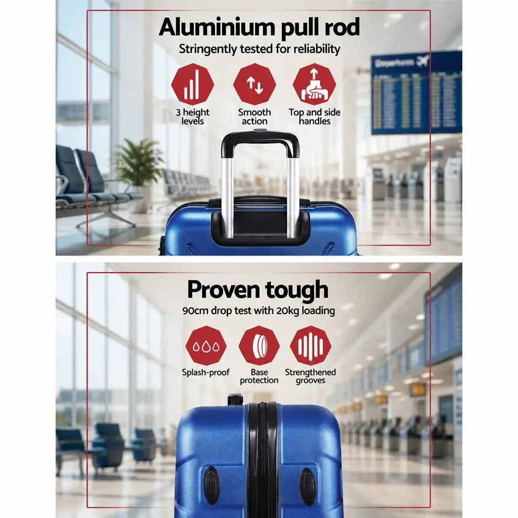 Luggage Set Blue 3 Piece 20 24 28 Inch Hard Shell Suitcase TSA Lock Spinner Wheels