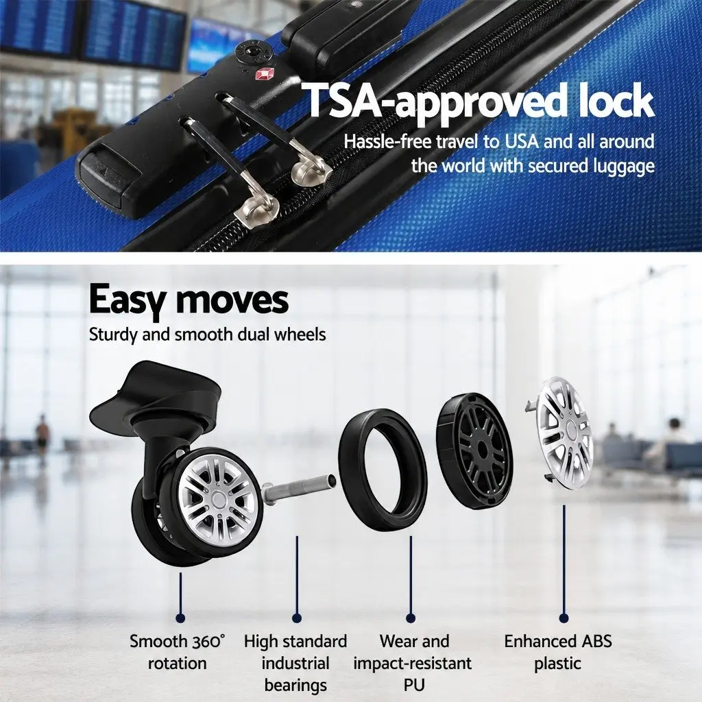 Luggage Set Blue 3 Piece 20 24 28 Inch Hard Shell Suitcase TSA Lock Spinner Wheels