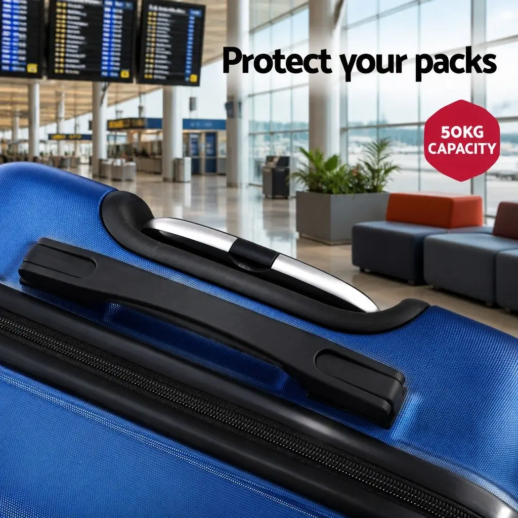 Luggage Set Blue 3 Piece 20 24 28 Inch Hard Shell Suitcase TSA Lock Spinner Wheels