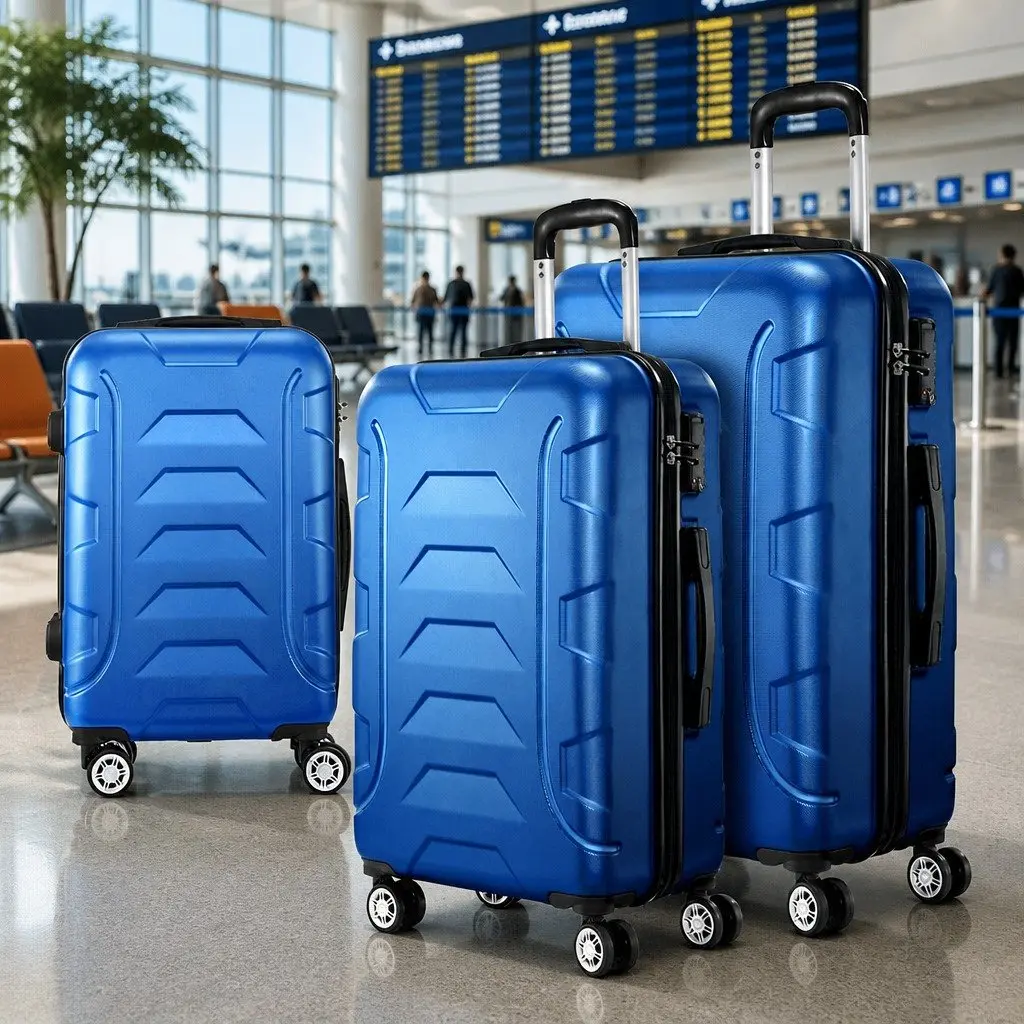 Luggage Set Blue 3 Piece 20 24 28 Inch Hard Shell Suitcase TSA Lock Spinner Wheels