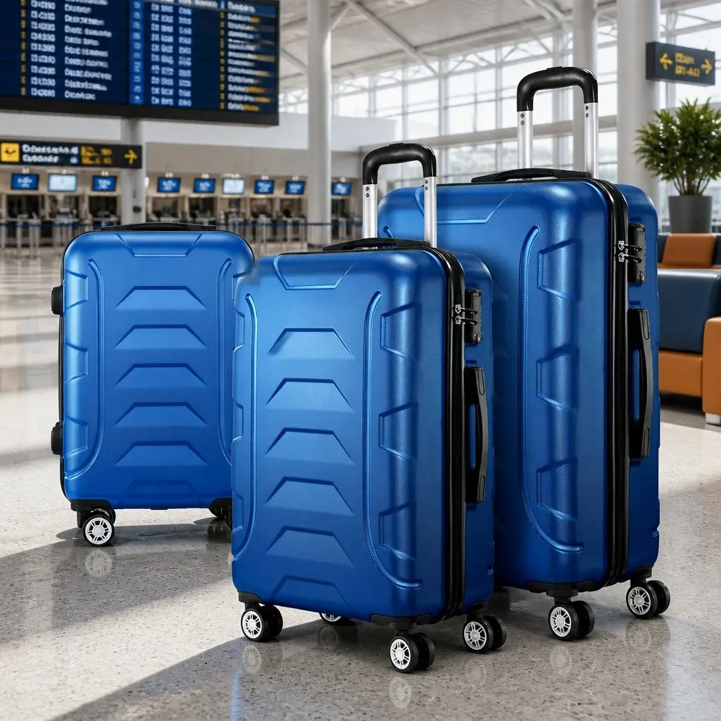Luggage Set Blue 3 Piece 20 24 28 Inch Hard Shell Suitcase TSA Lock Spinner Wheels