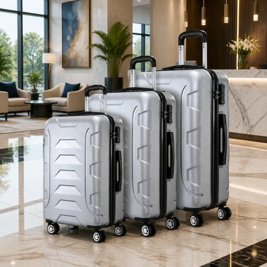 3 Piece Luggage Set Silver 20 24 28 Inch Hard Shell Suitcase TSA Lock Spinner Wheels