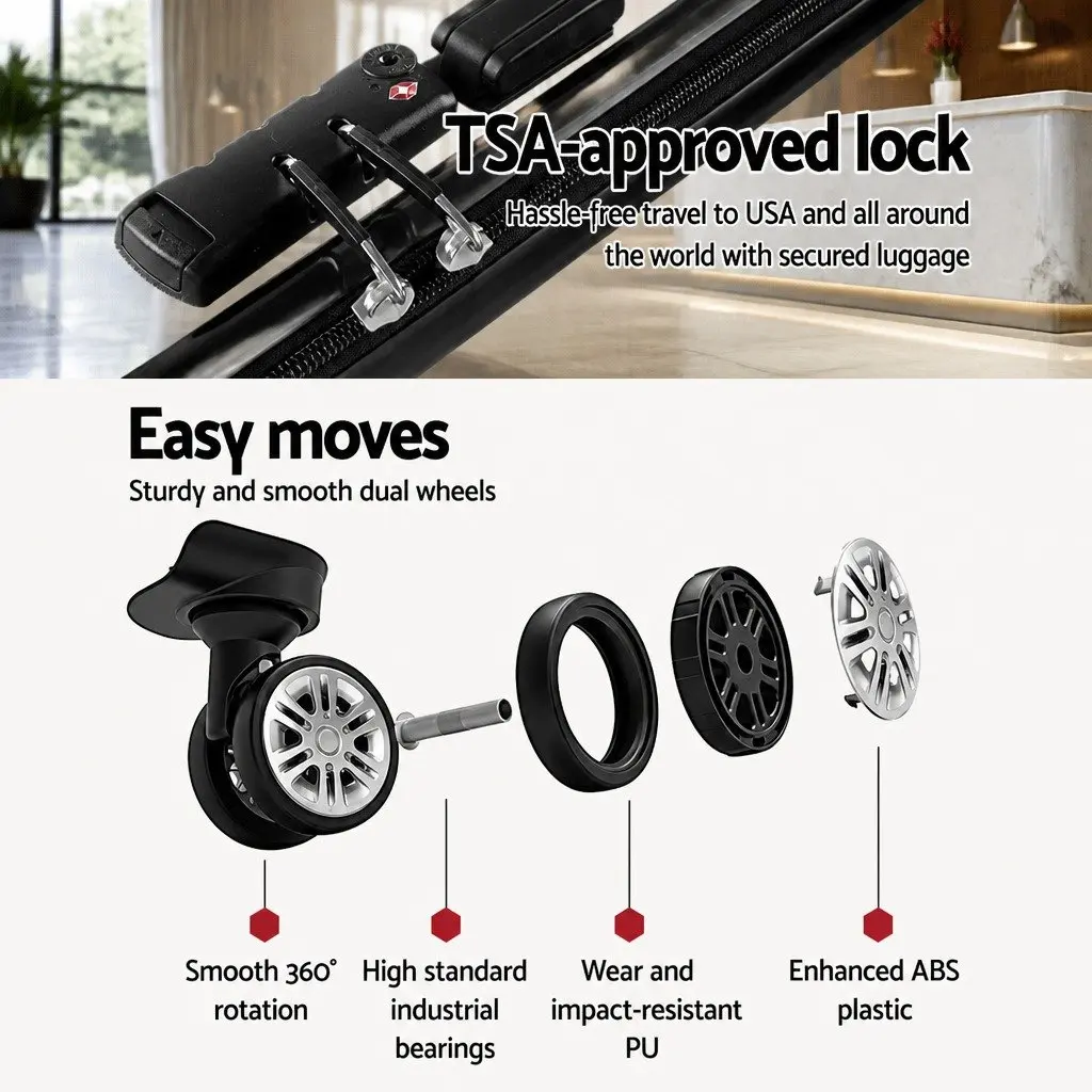 3 Piece Luggage Set Silver 20 24 28 Inch Hard Shell Suitcase TSA Lock Spinner Wheels