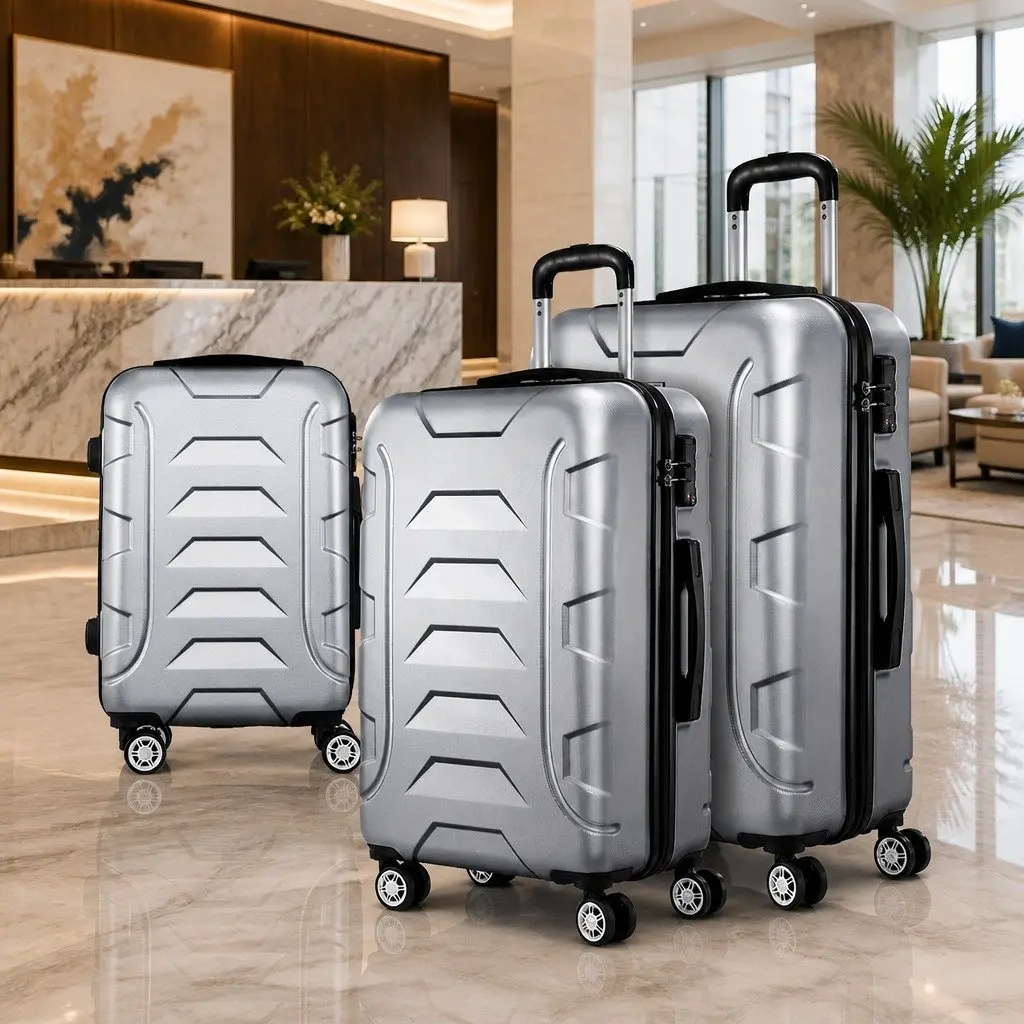 3 Piece Luggage Set Silver 20 24 28 Inch Hard Shell Suitcase TSA Lock Spinner Wheels