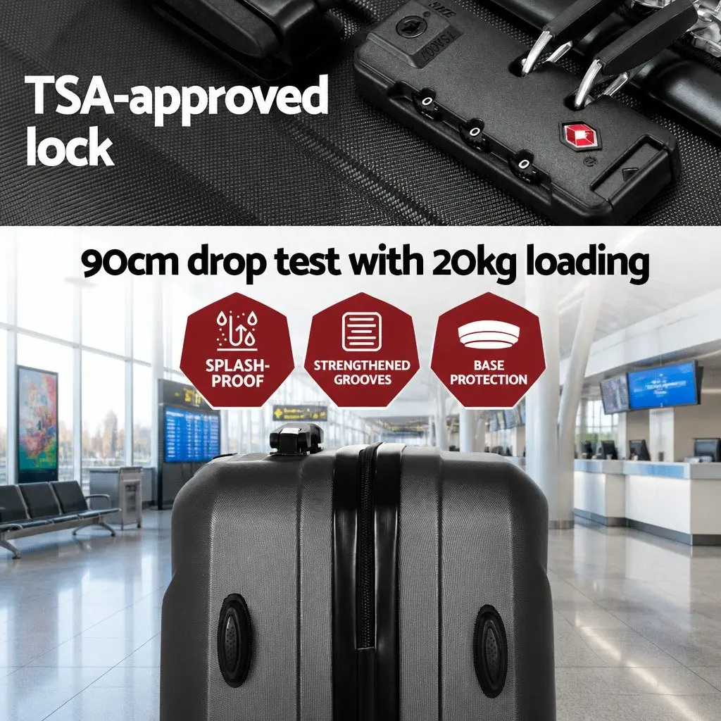 Hard Shell Luggage Set Black 20 Inch and 12 Inch Lightweight Travel Suitcase with TSA Lock and Retractable Trolley System 2 Piece