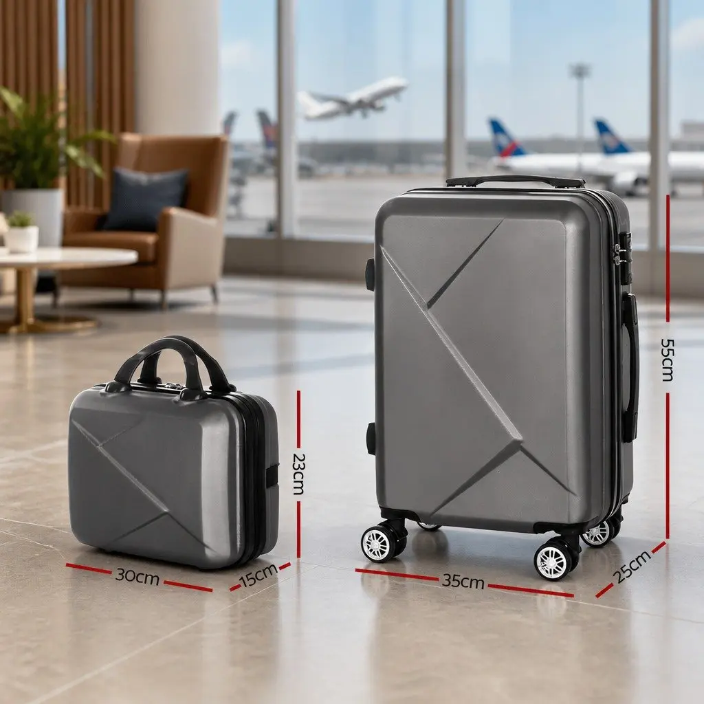 Luggage Set Dark Grey 2 Piece 20 Inch Hard Shell Suitcase with TSA Lock and 12 Inch Handheld Travel Case