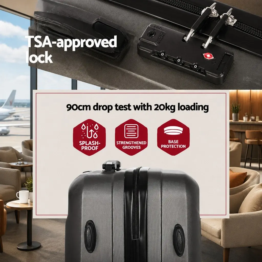 Luggage Set Dark Grey 2 Piece 20 Inch Hard Shell Suitcase with TSA Lock and 12 Inch Handheld Travel Case
