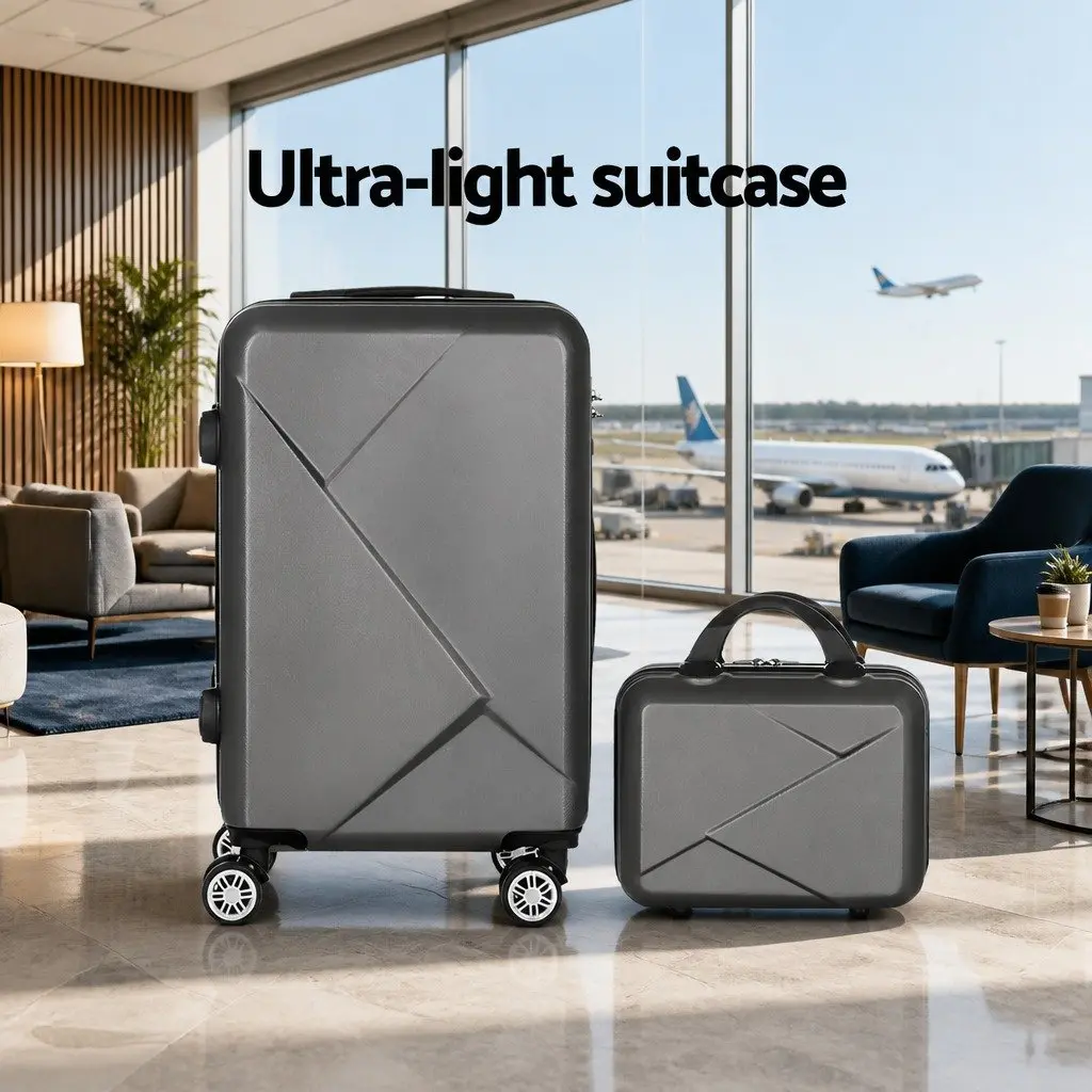 Luggage Set Dark Grey 2 Piece 20 Inch Hard Shell Suitcase with TSA Lock and 12 Inch Handheld Travel Case