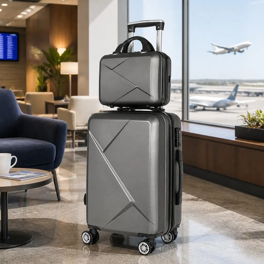 Luggage Set Dark Grey 2 Piece 20 Inch Hard Shell Suitcase with TSA Lock and 12 Inch Handheld Travel Case