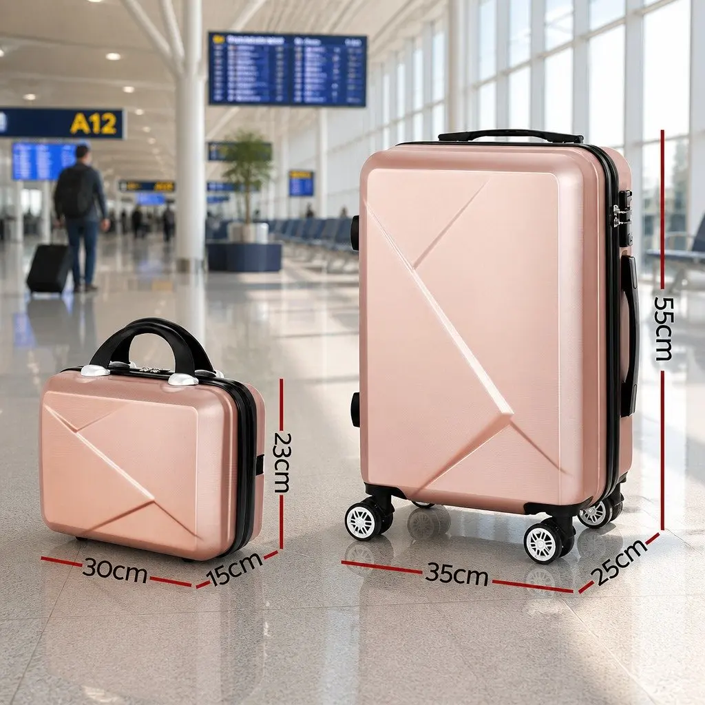 2 Piece Luggage Set Rose Gold 20 Inch Hard Shell Suitcase with TSA Lock and 12 Inch Carry On