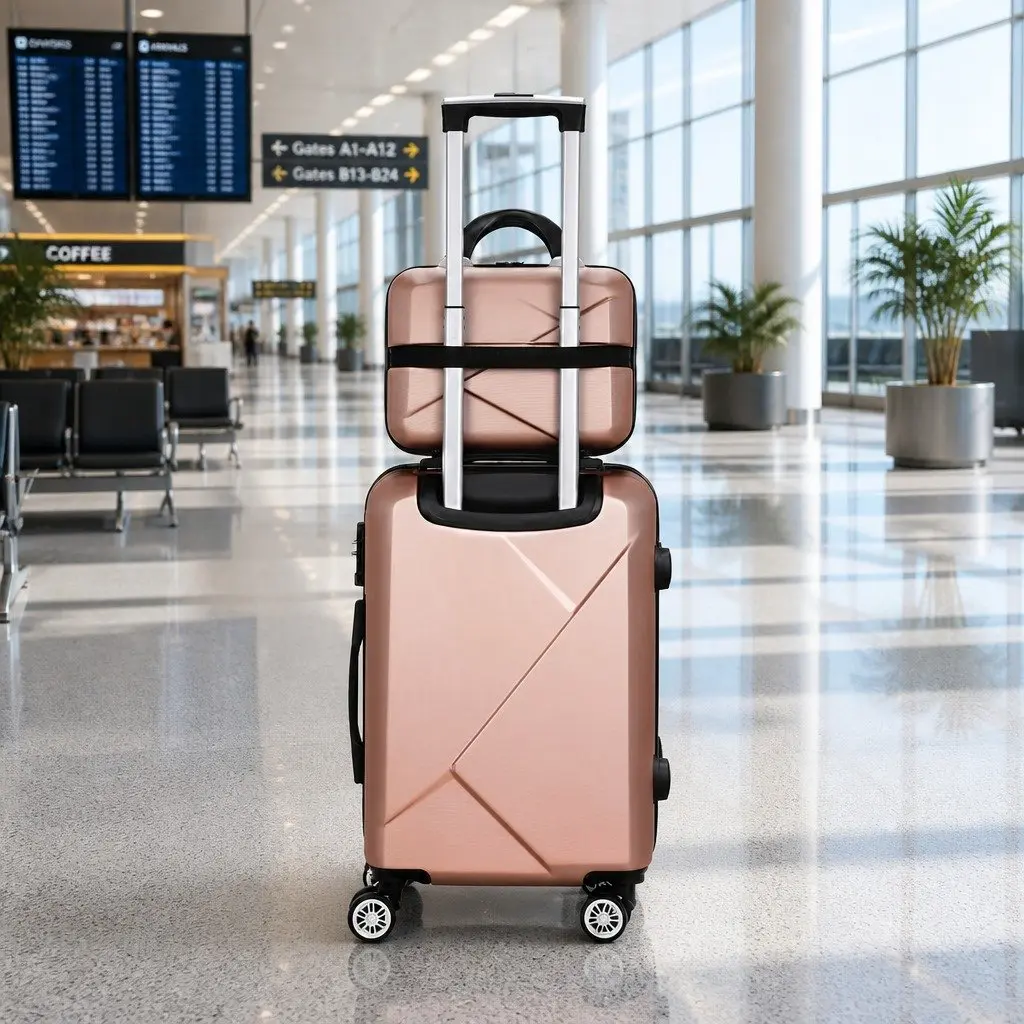 2 Piece Luggage Set Rose Gold 20 Inch Hard Shell Suitcase with TSA Lock and 12 Inch Carry On