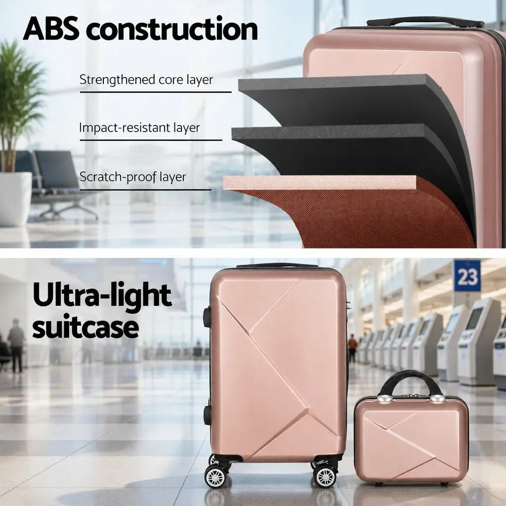2 Piece Luggage Set Rose Gold 20 Inch Hard Shell Suitcase with TSA Lock and 12 Inch Carry On