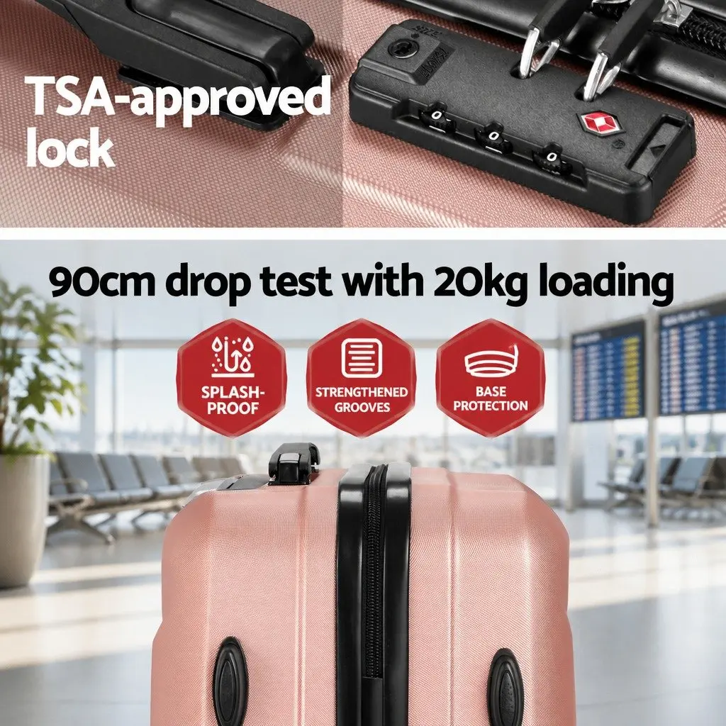 2 Piece Luggage Set Rose Gold 20 Inch Hard Shell Suitcase with TSA Lock and 12 Inch Carry On