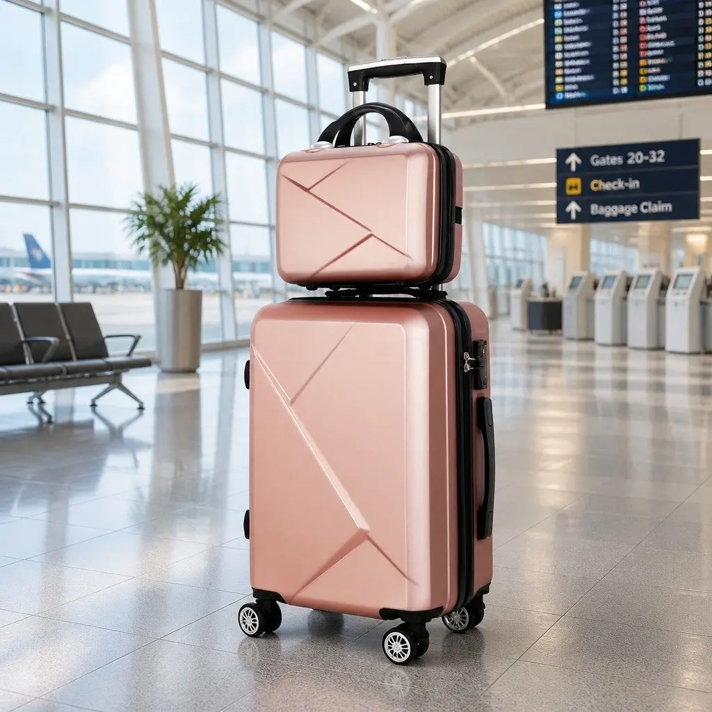 2 Piece Luggage Set Rose Gold 20 Inch Hard Shell Suitcase with TSA Lock and 12 Inch Carry On