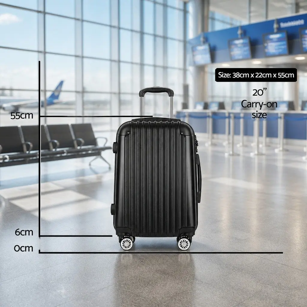 Hard Shell Suitcase Black 20 Inch Carry On with Code Lock and 360° Wheels