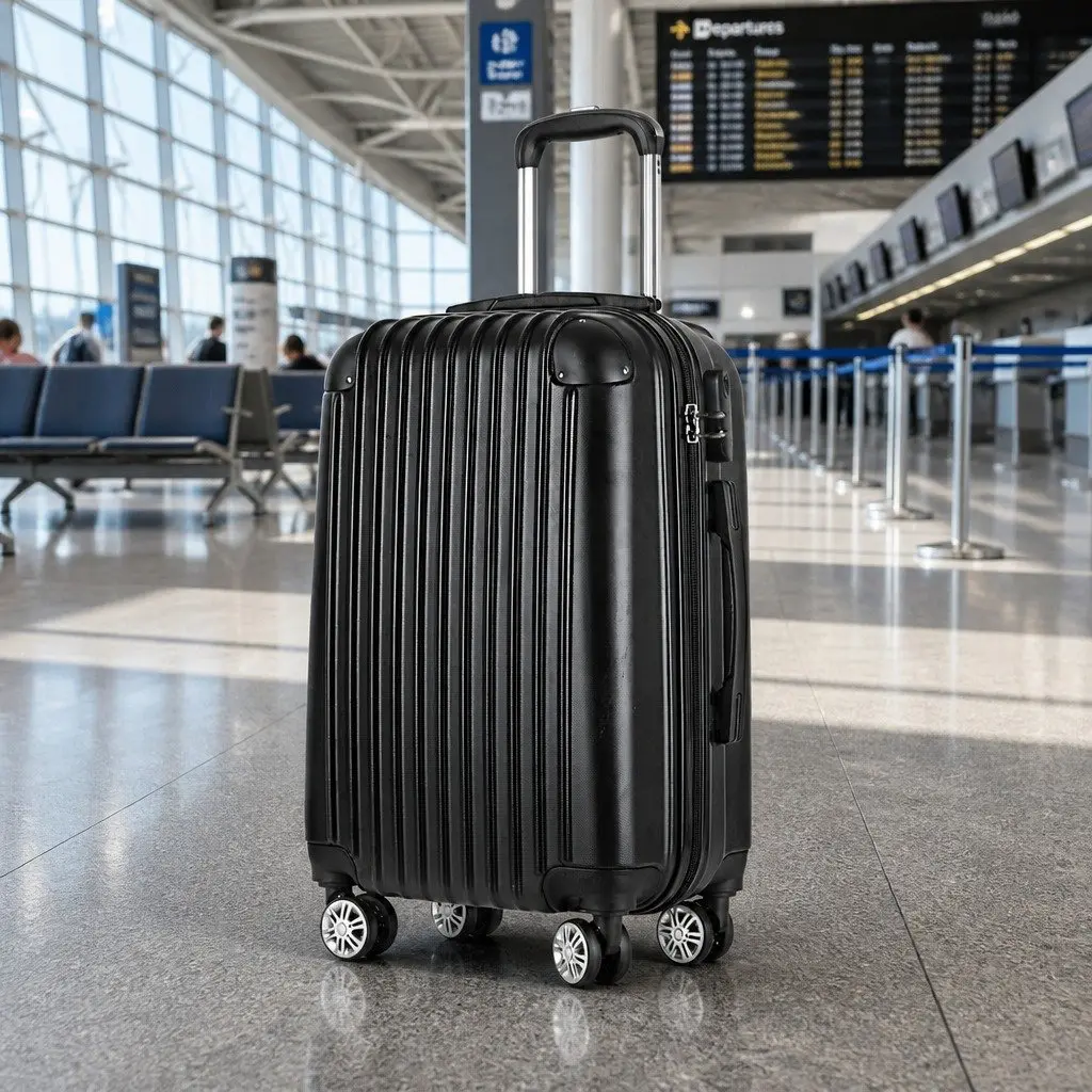 Hard Shell Suitcase Black 20 Inch Carry On with Code Lock and 360° Wheels