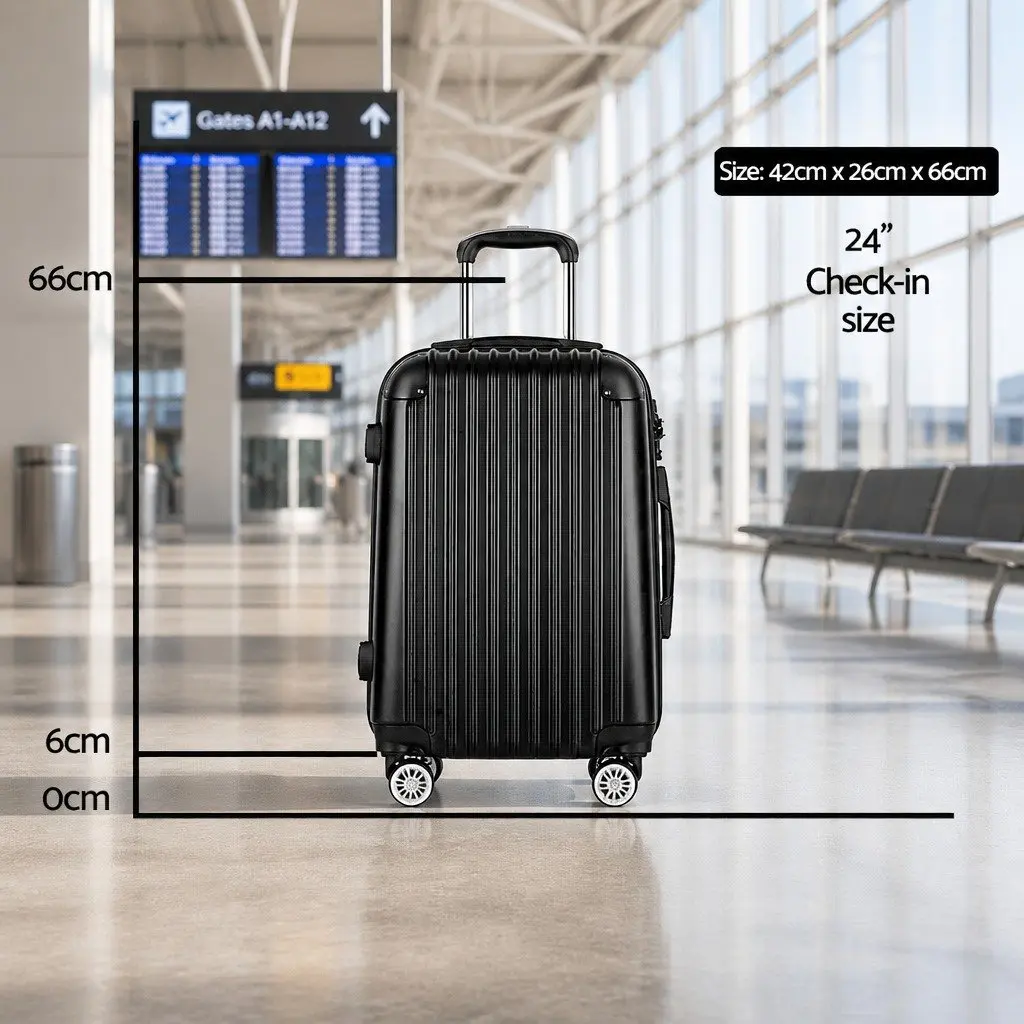 24 Inch Luggage Suitcase Black Hard Shell Spinner with TSA Lock