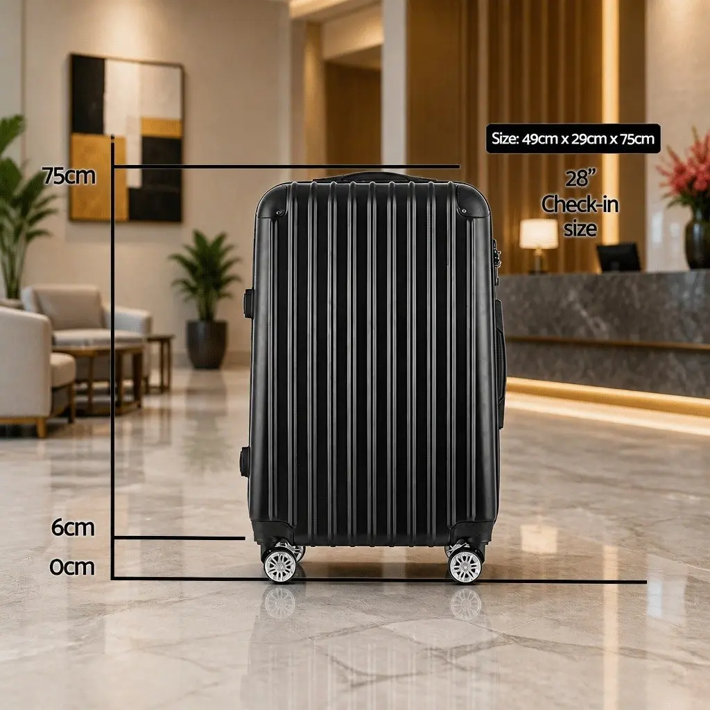 28 Inch Hard Shell Luggage Black Carry On Suitcase Spinner Wheels TSA Lock