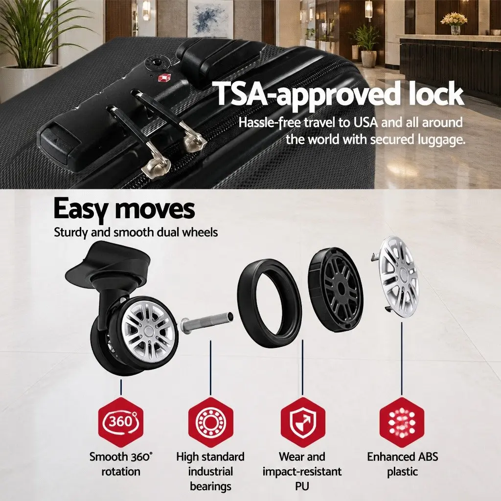 28 Inch Hard Shell Luggage Black Carry On Suitcase Spinner Wheels TSA Lock