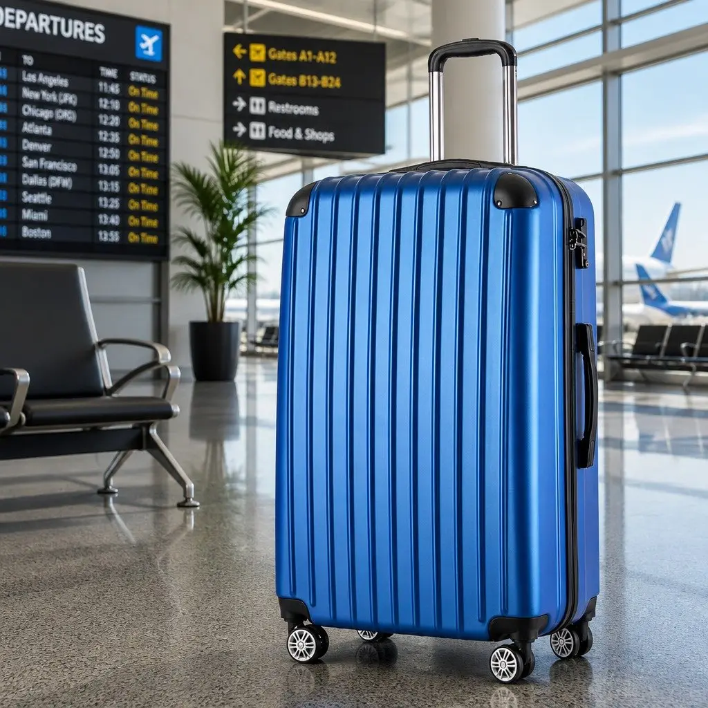 28 Inch Hard Shell Suitcase Blue Lightweight Spinner Wheels TSA Lock