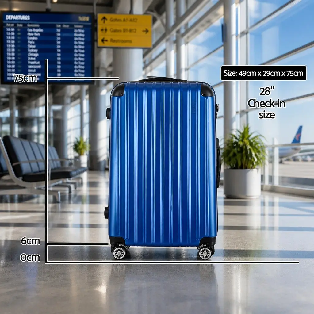 28 Inch Hard Shell Suitcase Blue Lightweight Spinner Wheels TSA Lock