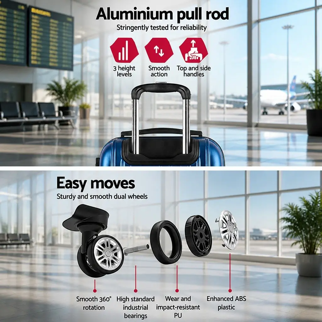 28 Inch Hard Shell Suitcase Blue Lightweight Spinner Wheels TSA Lock