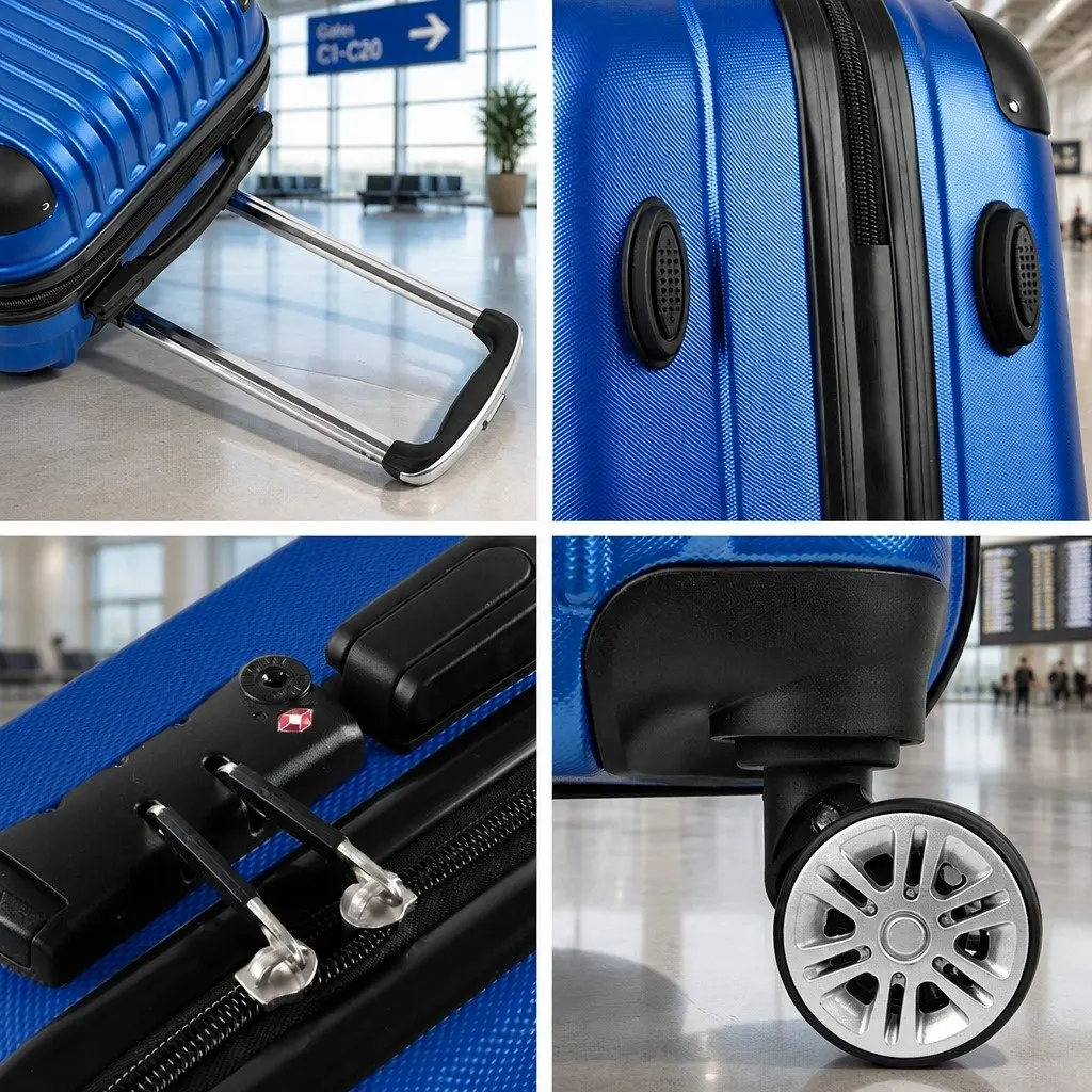 28 Inch Hard Shell Suitcase Blue Lightweight Spinner Wheels TSA Lock